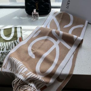 Loewe Anagram Trompe L'oeil Scarf In Wool And Cashmere Khaki/White