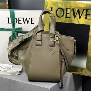 Loewe Compact Hammock Bag with Jacquard Strap In Satin Calfskin Military Green