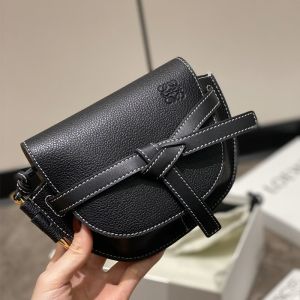 Loewe Mini Gate Bag In Grained Calfskin Black
