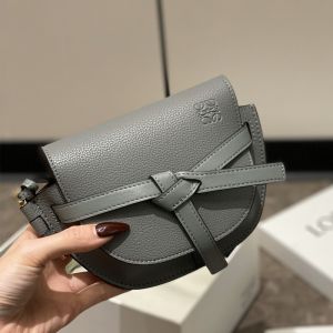 Loewe Mini Gate Bag In Grained Calfskin Grey