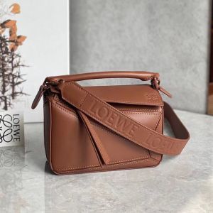 Loewe Mini Puzzle Bag In Satin Calfskin Brown