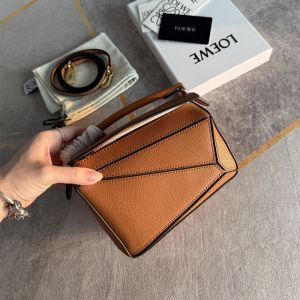 Loewe Mini Puzzle Bag In Grained Calfskin Brown