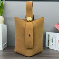 Loewe Medium Pebble Bucket Bag In Suede Camel