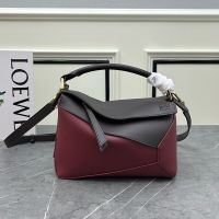Loewe Small Puzzle Edge Bag In Patchwork Calfskin Burgundy/Black