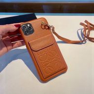 Loewe Anagram iPhone Case with Flap Holder and Shoulder Strap In Leather Brown