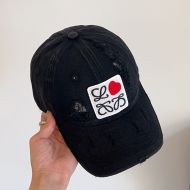 Loewe Anagram Love Heart Embroidery Baseball Cap In Worn Canvas Black