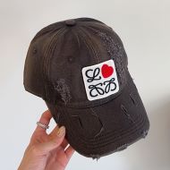 Loewe Anagram Love Heart Embroidery Baseball Cap In Worn Canvas Grey