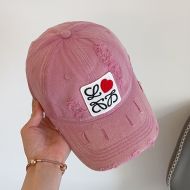 Loewe Anagram Love Heart Embroidery Baseball Cap In Worn Canvas Pink