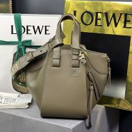 Loewe Compact Hammock Bag with Jacquard Strap In Satin Calfskin Military Green