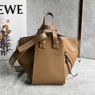 Loewe Compact Hammock Bag with Jacquard Strap In Satin Calfskin Camel