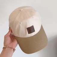 Loewe Logo Anagram Patch Baseball Cap In Bicolor Canvas Beige/Khaki