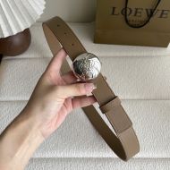Loewe Pebble Round Buckle Belt 2.8 In Smooth Calfskin Brown/Silver