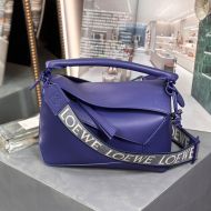 Loewe Small Puzzle Edge Bag with Jacquard Strap In Satin Calfskin Blue