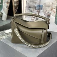 Loewe Small Puzzle Edge Bag with Jacquard Strap In Satin Calfskin Military Green