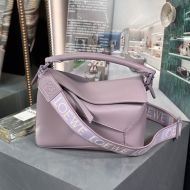 Loewe Small Puzzle Edge Bag with Jacquard Strap In Satin Calfskin Purple