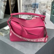 Loewe Small Puzzle Edge Bag with Jacquard Strap In Satin Calfskin Rose