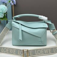 Loewe Small Puzzle Edge Bag with Jacquard Strap In Satin Calfskin Sky Blue