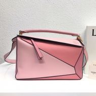 Loewe Medium Puzzle Bag Patchwork Calfskin In Cherry/Pink