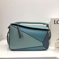 Loewe Medium Puzzle Bag Patchwork Calfskin In Sky Blue/Blue