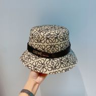 Loewe Anagram Bucket Hat Jacquard and Calfskin In Beige/Black