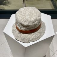 Loewe Anagram Bucket Hat Jacquard and Calfskin In Beige/Brown