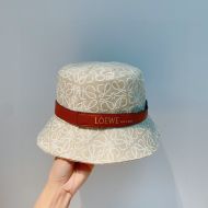 Loewe Anagram Bucket Hat Jacquard and Calfskin In Beige/Burgundy