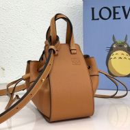 Loewe Mini Hammock Drawstring Bag Grained Calfskin In Brown