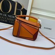Loewe Mini Puzzle Bag Patchwork Calfskin In Brown/Orange