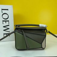 Loewe Mini Puzzle Bag Patchwork Calfskin In Green/Olive