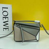 Loewe Mini Puzzle Bag Patchwork Calfskin In Khaki/Gray