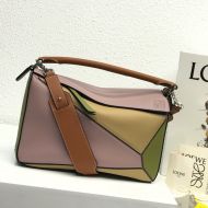 Loewe Puzzle Bag Patchwork Calfskin In Violet/Green