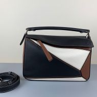 Loewe Small Puzzle Bag Patchwork Calfskin In Black/Brown
