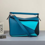 Loewe Small Puzzle Bag Patchwork Calfskin In Blue/Black