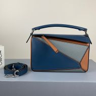 Loewe Small Puzzle Bag Patchwork Calfskin In Blue/Brown