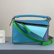 Loewe Small Puzzle Bag Patchwork Calfskin In Blue/Sky Blue