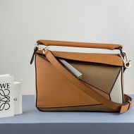 Loewe Small Puzzle Bag Patchwork Calfskin In Brown/Khaki