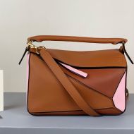 Loewe Small Puzzle Bag Patchwork Calfskin In Brown/Pink