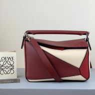 Loewe Small Puzzle Bag Patchwork Calfskin In Burgundy/Red