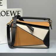 Loewe Small Puzzle Bag Patchwork Calfskin In Camel/Black