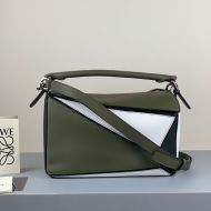 Loewe Small Puzzle Bag Patchwork Calfskin In Military Green/Black