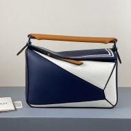 Loewe Small Puzzle Bag Patchwork Calfskin In Navy Blue/Brown