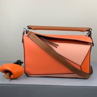 Loewe Small Puzzle Bag Patchwork Calfskin In Orange/Cherry