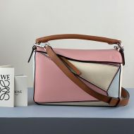 Loewe Small Puzzle Bag Patchwork Calfskin In Pink/Brown