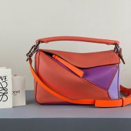Loewe Small Puzzle Bag Patchwork Calfskin In Red/Purple