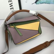 Loewe Small Puzzle Bag Patchwork Calfskin In Violet/Green