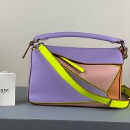 Loewe Small Puzzle Bag Patchwork Calfskin In Violet/Pink