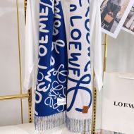 Loewe Wool And Cashmere Scarf In White/Blue