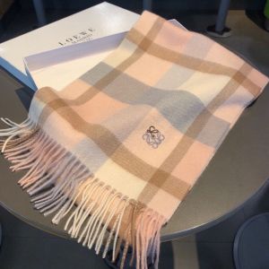 Loewe Anagram Check Cashmere Scarf In Cherry/Blue