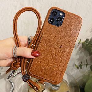 Loewe Anagram iPhone Case with Card Holder In Grained Leather Brown
