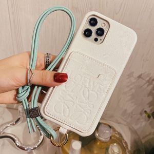 Loewe Anagram iPhone Case with Card Holder In Grained Leather White